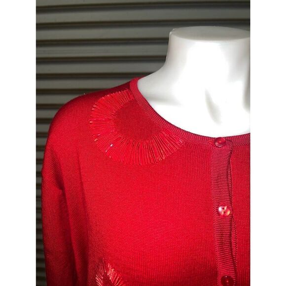 Maddi cardigan career red bead design long sleeve button up size 1x - Picture 5 of 8